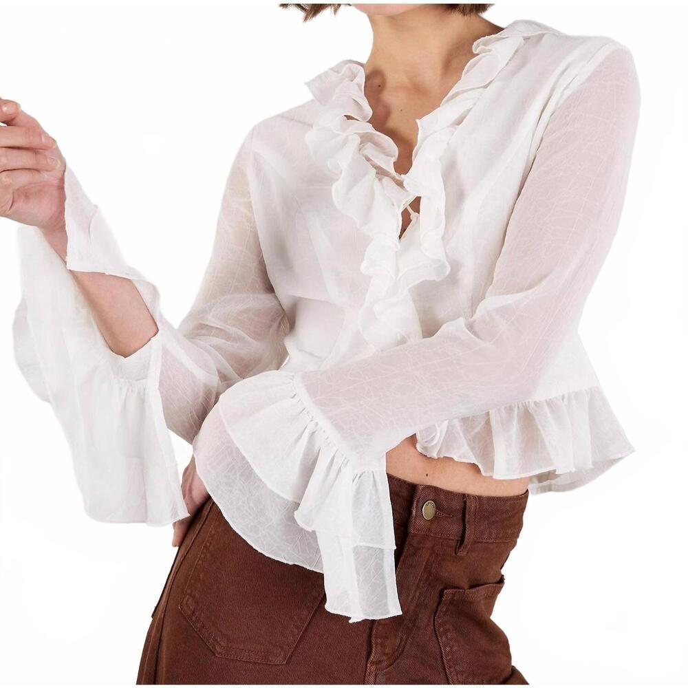 NEW APRICOT ruffle tie up crop top in white